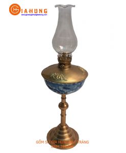 đèn dầu thờ, đèn dầu bọc đồng, đèn dầu chân đồng, đèn dầu gốm bát tràng, đèn dầu men rạn bọc đồng, đèn dầu men lam bọc đồng