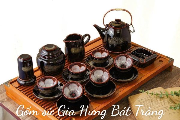 Bộ ấm chén men hoả biến gốm bát tràng