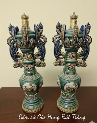 Đèn dầu thờ giả cổ gốm sứ Bát Tràng