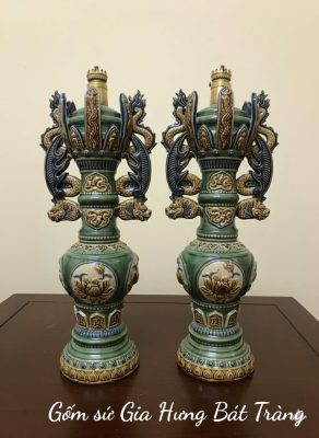 Đèn dầu thờ giả cổ gốm sứ Bát Tràng