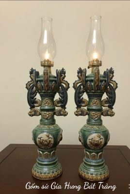 Đèn dầu thờ giả cổ gốm sứ Bát Tràng