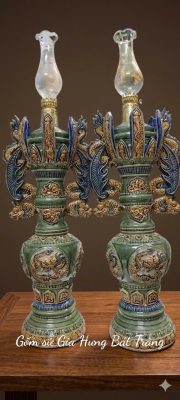Đèn dầu thờ giả cổ gốm sứ Bát Tràng